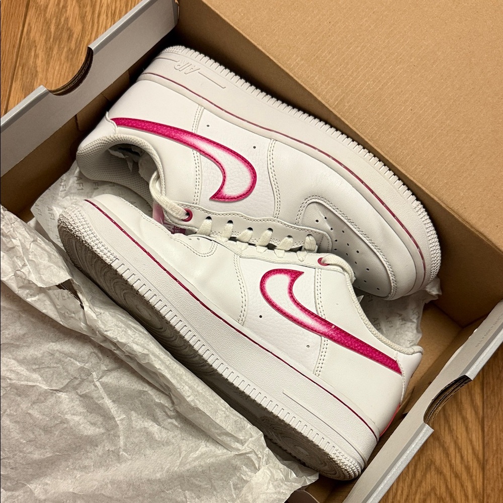 Size 8 Nike Air Force 1 White and Fireberry Pink Sneakers